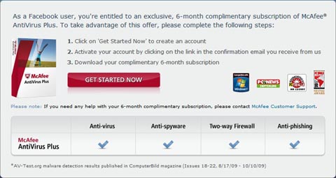 Become a McAfee Fan and Get McAfee Antivirus For Free